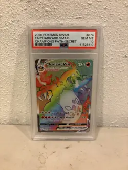 PSA 10 GEM MINT Pokemon Champion Path Secret Rare Rainbow Charizard VMAX 074/073 - Image 1