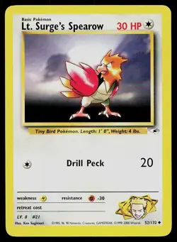 Pokemon Card Gym Heroes Lt. Surge's Spearow 52/132 Unlimited Uncommon - Image 1