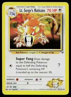 Pokemon Card Gym Heroes Lt. Surge's Raticate 51/132 Unlimited Uncommon - Image 1