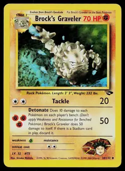 Pokemon Card Gym Challenge Brock's Graveler 34/132 Uncommon - Image 1
