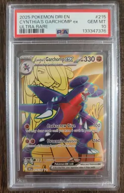 2025 POKEMON DRI EN-DESTINED RIVALS ULTRA RARE #215 CYNTHIA'S GARCHOMP EX PSA 10 - Image 1