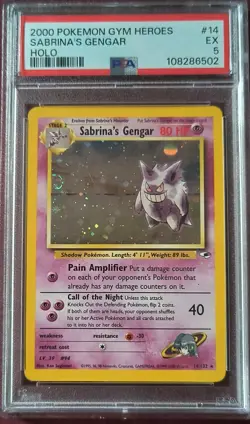 Pokemon 2000 Gym Heroes 14 Sabrina's Gengar Holo Swirl PSA 5 EX - Image 1