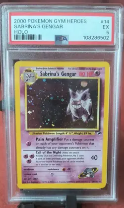 Pokemon 2000 Gym Heroes 14 Sabrina's Gengar Holo Swirl PSA 5 EX - Image 3