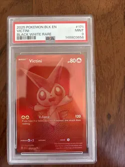 2025 POKEMON BLK EN-BLACK BOLT 171 VICTINI BLACK WHITE RARE PSA 9 - Image 1