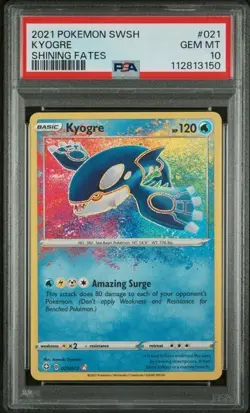 PSA 10 Kyogre #021 Amazing Rare SWSH Shining Fates 2021 Pokemon Card GEM MINT - Image 1