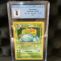 1999 POKEMON BASE SET UNLIMITED #15 VENUSAUR-HOLO CGC 8 PSA RegradeU - Image 1