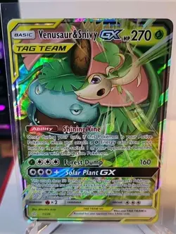 Venusaur & Snivy GX 1/236 TagTeam Cosmic Eclipse Holo Ulta Rare Pokemon Card NM - Image 1