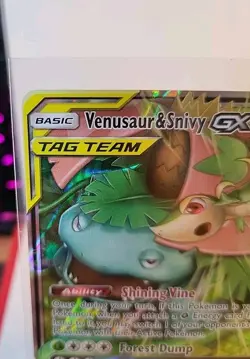 Venusaur & Snivy GX 1/236 TagTeam Cosmic Eclipse Holo Ulta Rare Pokemon Card NM - Image 2