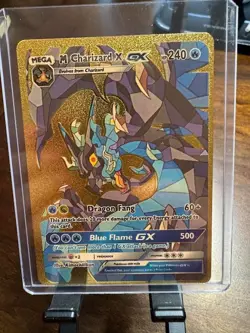 Pokemon Mega Charizard X GX HP 240 Dragon Gang 60+ Gold Foil Fan Art Card - Image 1