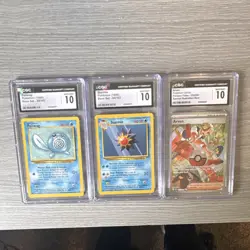Pokemon Base Set 1999 CGC 10 Lot (3) Poliwag 59/102 Starmie 64/102 Arven 235/091 - Image 1