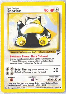 Pokemon TCG Snorlax 30/130 Base Set 2 Regular Card MP - Image 1