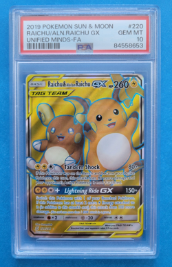2019 Pokemon Unified Minds Raichu Alolan Raichu Tag Team Full Art 220/236 PSA 10 - Image 1