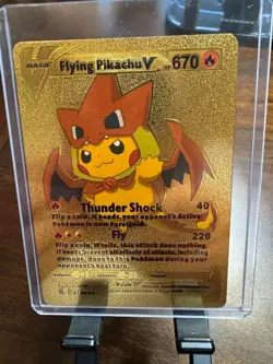 Pokemon Flying Pikachu V HP 670 Thunder Shock 40 013/015 Gold Foil Fan Art Card - Image 1