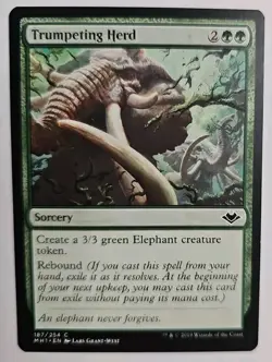 MTG Magic The Gathering Card Trumpeting HerdSorcery Green Modern Horizons - Image 1
