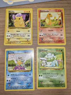 Pokemon Base Set Starter Combo Lot. (Bulbasaur, Charmander, Pikachu, Squirtle) - Image 1