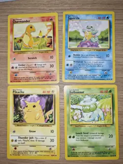Pokemon Base Set Starter Combo Lot. (Bulbasaur, Charmander, Pikachu, Squirtle) - Image 1