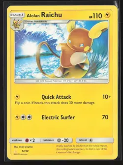 Alolan Raichu Non holo 17/30 SM Alolan Raichu Pokemon MP - Image 1