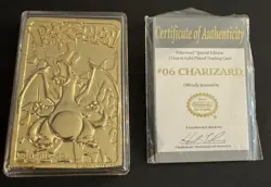 1999 Burger King Pokemon Charizard #06 23K Gold Plated Card w/ Case & COA - Image 1