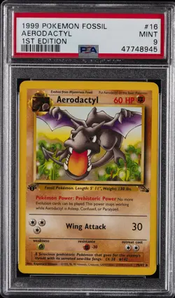 1999 POKEMON FOSSIL 1ST ED #16 AERODACTYL PSA 9 - Image 1