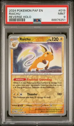 Pokemon Paldean Fates Raichu #019 Reverse Holo PSA 9 Mint POP 9🔥 - Image 1