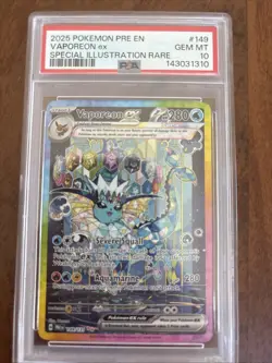 2025 POKEMON PRE EN-PRISMATIC EVOLUTIONS #149 VAPOREON EX PSA 10 - Image 1
