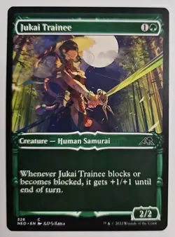 MTG Magic The Gathering Card Jukai TraineeCreature Human Samurai Green Neon Dyn - Image 1
