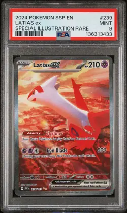 2024 POKEMON SSP EN-SURGING SPARKS SPECIAL ILLUSTRATION RARE LATIAS EX PSA 9 - Image 1