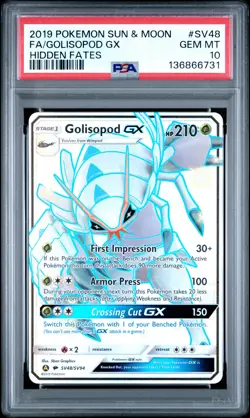 2019 POKEMON SUN & MOON HIDDEN FATES #SV48 FULL ART/GOLISOPOD GX PSA 10 - Image 1