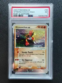 2003 POKEMON EX RUBY & SAPPHIRE #98 HITMONCHAN EX-HOLO PSA 7 SWIRL - Image 1