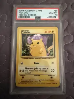1999 Pokemon Game #58 Pikachu Yellow Cheeks PSA 10 GEM MINT - Image 1