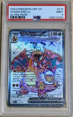 2023 Pokemon Charizard EX 215/197 SV03: Obsidian Flames Ultra Rare Holo PSA 9 - Image 1