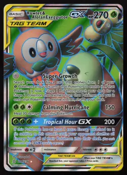 Rowlet & Alolan Exeggutor GX 214/236 Full Art Unified Minds Tag Team Pokemon LP - Image 1
