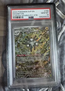 2024 Pokemon SVP Surging Sparks Pokemon Center ETB PROMO #159 Magneton PSA 10 - Image 1