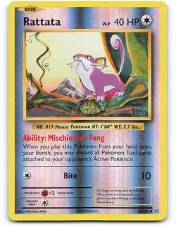 POKEMON CARD REVERSE HOLO RATTATA 66/108 NO 019 MOUSE POKEMON TCG CCG - Image 1