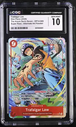 One Piece The Azure Sea's Seven OP14-009 Trafalgar Law Super Rare Alt Art CGC 10 - Image 1