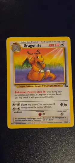 Dragonite 19/62 Unlimited Rare Fossil Pokemon HP - Image 1