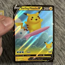 Pokemon Surfing Pikachu V Ultra Rare Holo Celebrations 008/025 200 HP Basic - Image 1