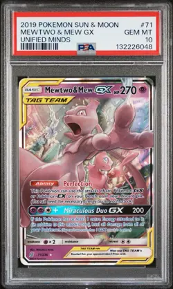 2019 Pokemon SM Unified Minds: Mewtwo & Mew GX 71/236 FA PSA 10 GEM MINT - Image 3