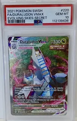 2021 Pokemon F/A Duraludon VMAX Evolving Skies Secret Rare Holo 220/203 PSA 10 - Image 1