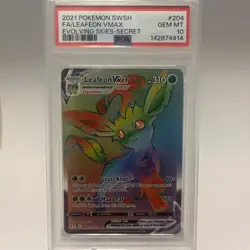 2021 Pokemon Evolving Skies Leafeon VMAX Secret #204/203 PSA 10 Gem Mint - Image 1