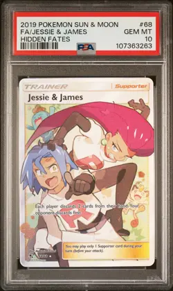2019 POKEMON SUN & MOON HIDDEN FATES #68 FULL ART/JESSIE & JAMES PSA 10 - Image 1