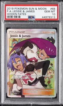 2019 POKEMON SUN & MOON HIDDEN FATES #68 FULL ART/JESSIE & JAMES PSA 10 - Image 1