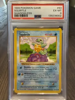 Pokemon TCG Squirtle 63/102 Base Set Shadowless PSA 6 1999 Vintage WOTC - Image 4