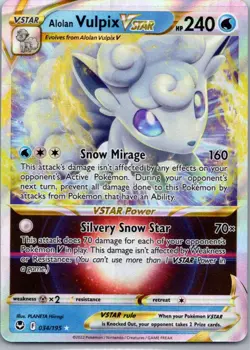 Alolan Vulpix VSTAR 034/195 Holo VSTAR Rare Silver Tempest Pokemon Holo NM - Image 1