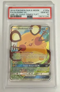 2019 POKEMON SUN & MOON UNBROKEN BONDS #195A FULL ART/DEDENNE GX PSA 10 - Image 1