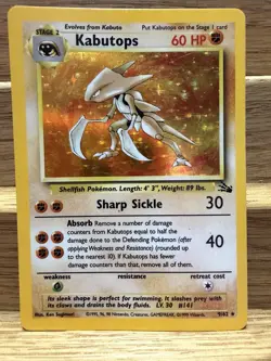 Pokemon TCG Kabutops 9/62 Fossil Set Rare Holo Card 1999 - Image 1