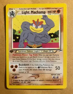 FIRST EDITION Light Machamp 100 HP Neo Destiny 25/105 Vintage Trading Card - Image 1