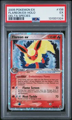 2005 POKEMON EX DELTA SPECIES #108 FLAREON EX-HOLO PSA 5 - Image 1