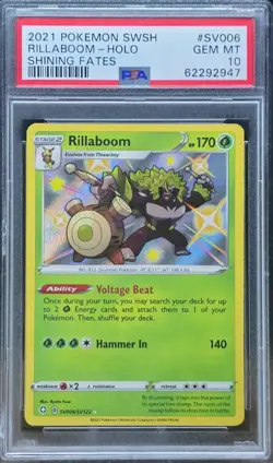 Pokemon Shining Fates Rillaboom SV006/SV122 PSA 10 Shiny Holo Rare 2021 - Image 1