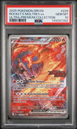 2025 POKEMON DRI EN-DESTINED RIVALS #229 TEAM ROCKET'S MOLTRES EX PSA 10 - Image 1